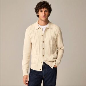 J. Crew Heritage Cotton Ivory Cable Knit Cardigan Sweater Polo